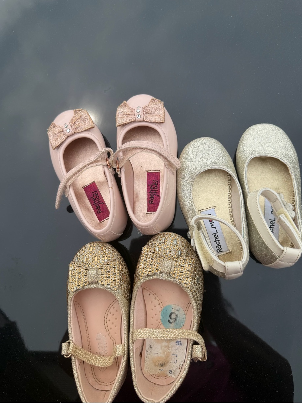 Rachel Girls' Pink and Gold Glitter Mary Jane Flats